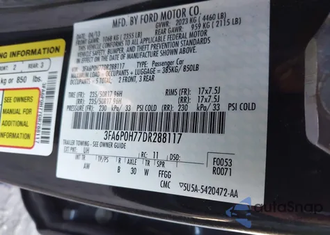 2013 Ford Fusion Se из США, поврежденный, VIN 3FA6P0H77DR288117